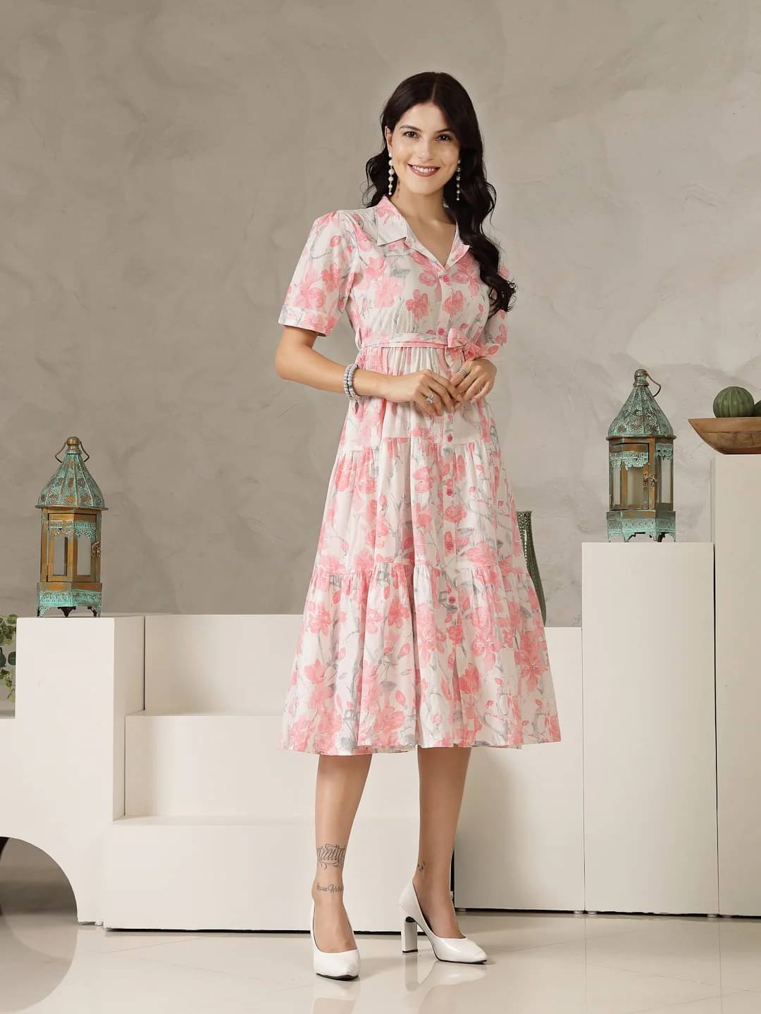     			Sheetal associates Women Polyester Printed Fit & Flare Dress ( Pink )