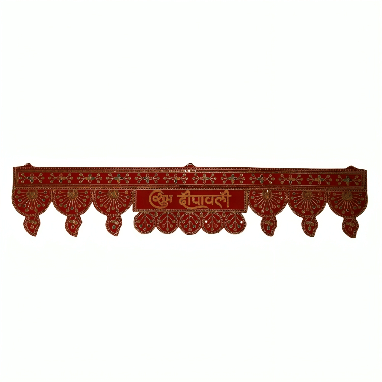     			Shubh Diwali Decorative Red & Golden Kasida Toran | Elegant Bandhanwar for Door & Wall Hanging