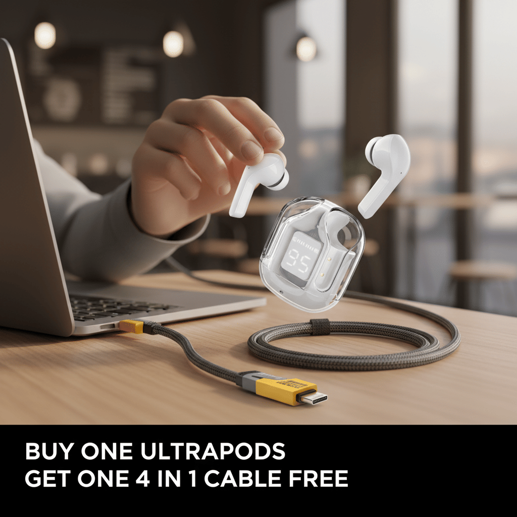    			Ultrapod Earpod True Wireless Bluetooth (TWS Earphone), 30 Hrs Play Time, 10mm HD Drivers, Sweat Proof - white - Combo