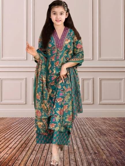     			Vetrokart Girls Cotton Blend Kurti with Pants ( Pack of 1 , Mint )