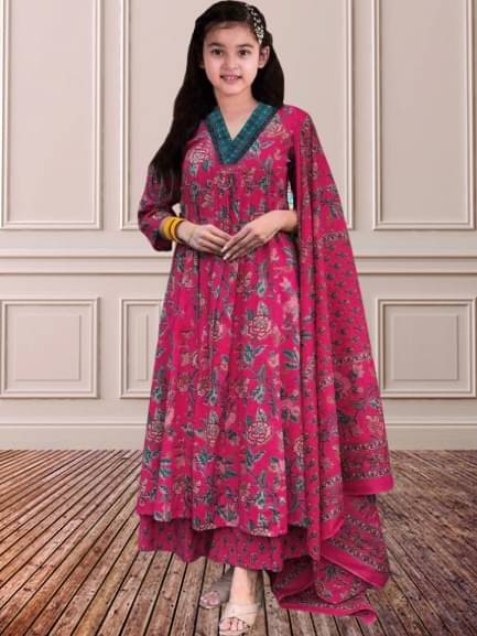     			Vetrokart Girls Cotton Blend Kurti with Pants ( Pack of 1 , Pink )