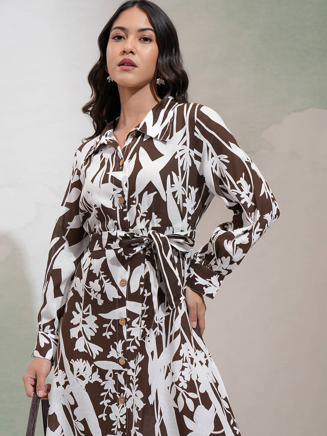Vishudh Women Rayon Fit & Flare Dress ( Brown ) Vishudh Women Rayon Fit & Flare Dress ( Brown )