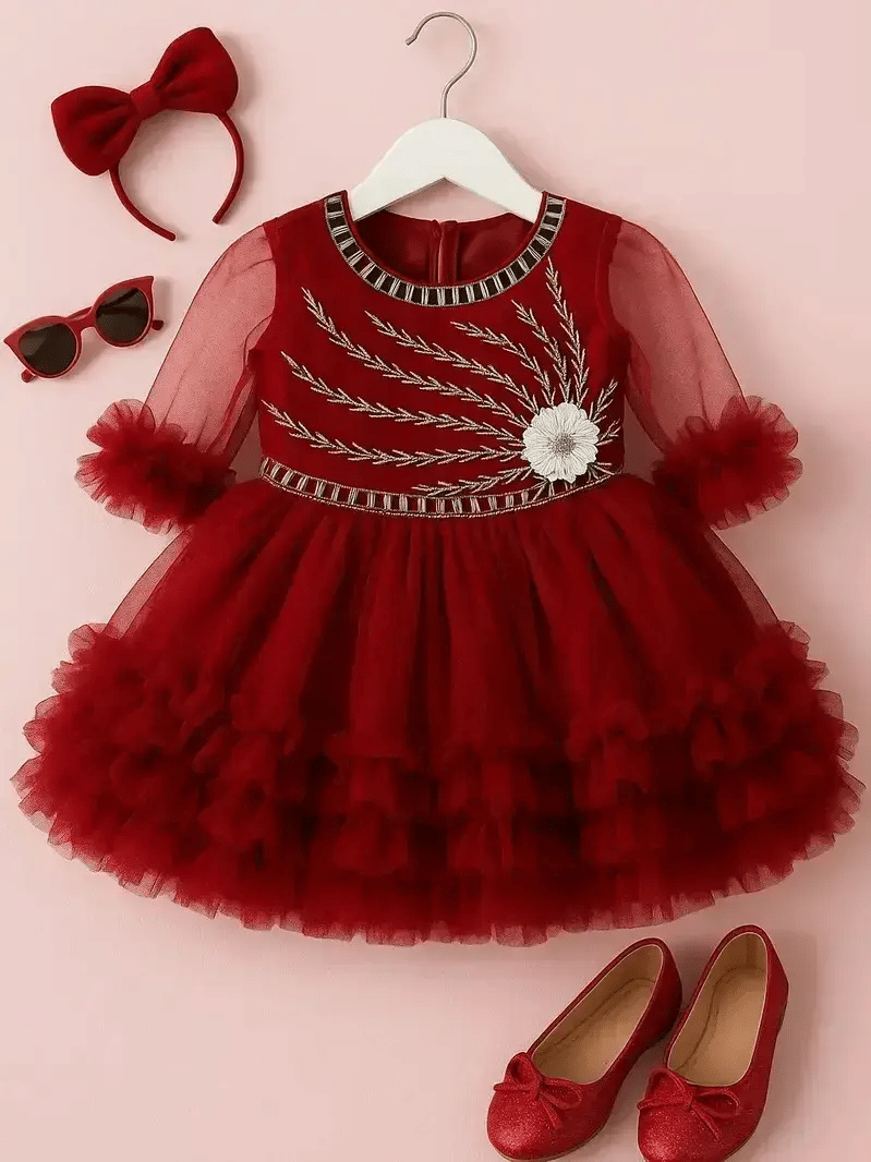 Wah Mayur Net Frock For Girls ( Pack of 1 , Maroon ) Wah Mayur Net Frock For Girls ( Pack of 1 , Maroon )