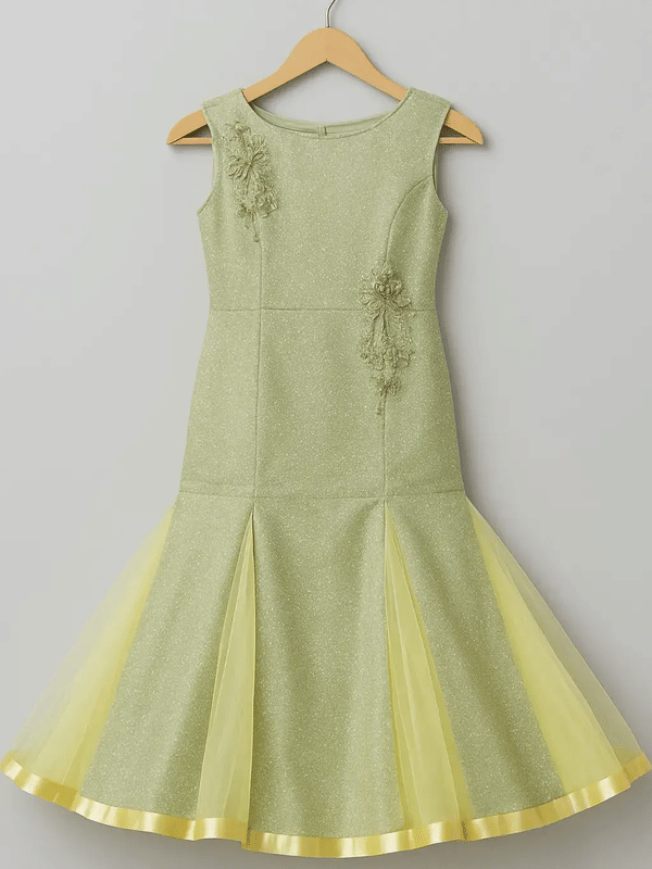 Wah Mayur Net Gown For Girls ( Pack of 1 , Golden ) Wah Mayur Net Gown For Girls ( Pack of 1 , Golden )