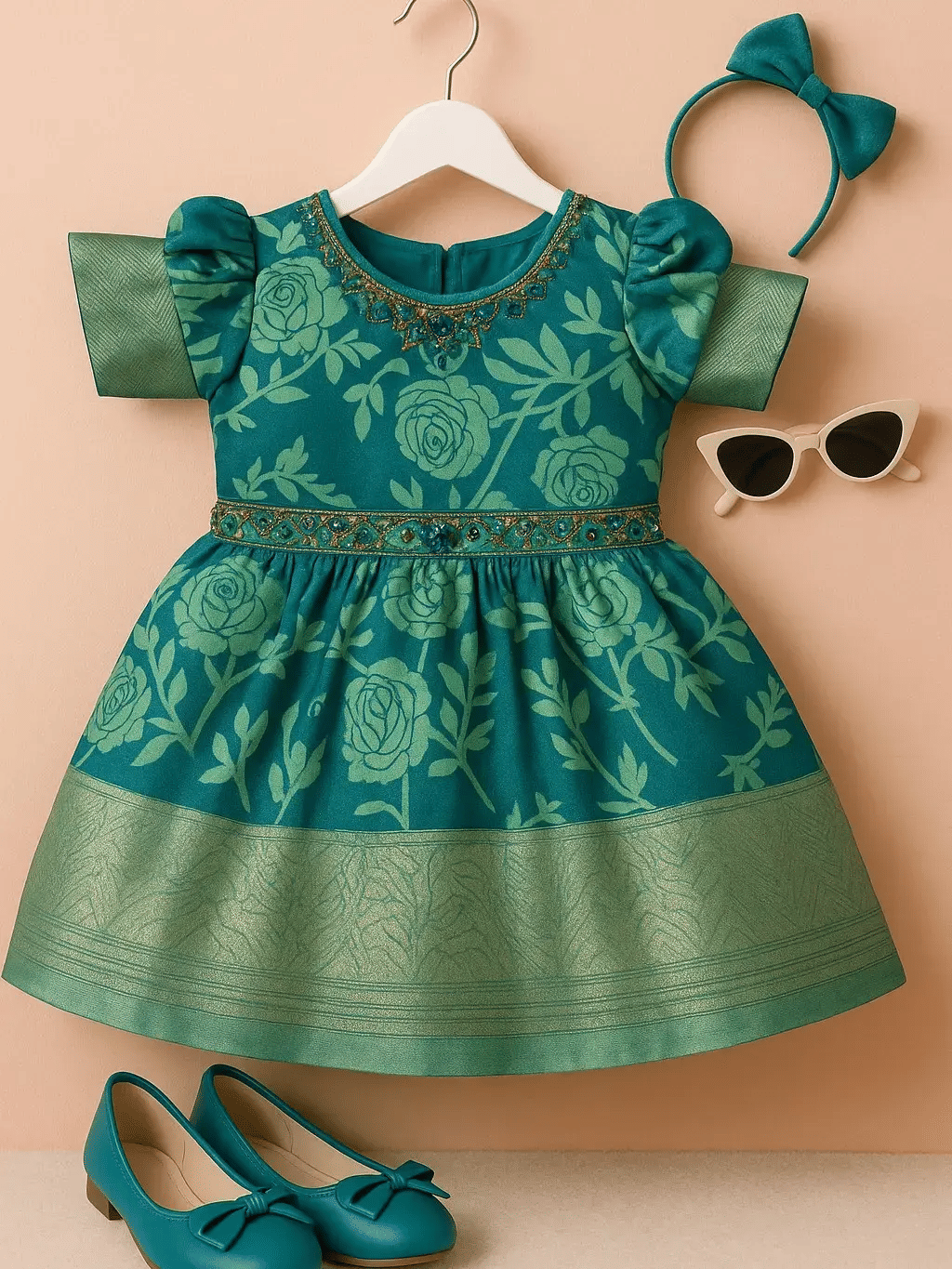     			Wah Mayur Polyester Blend Frock For Girls ( Pack of 1 , Green )