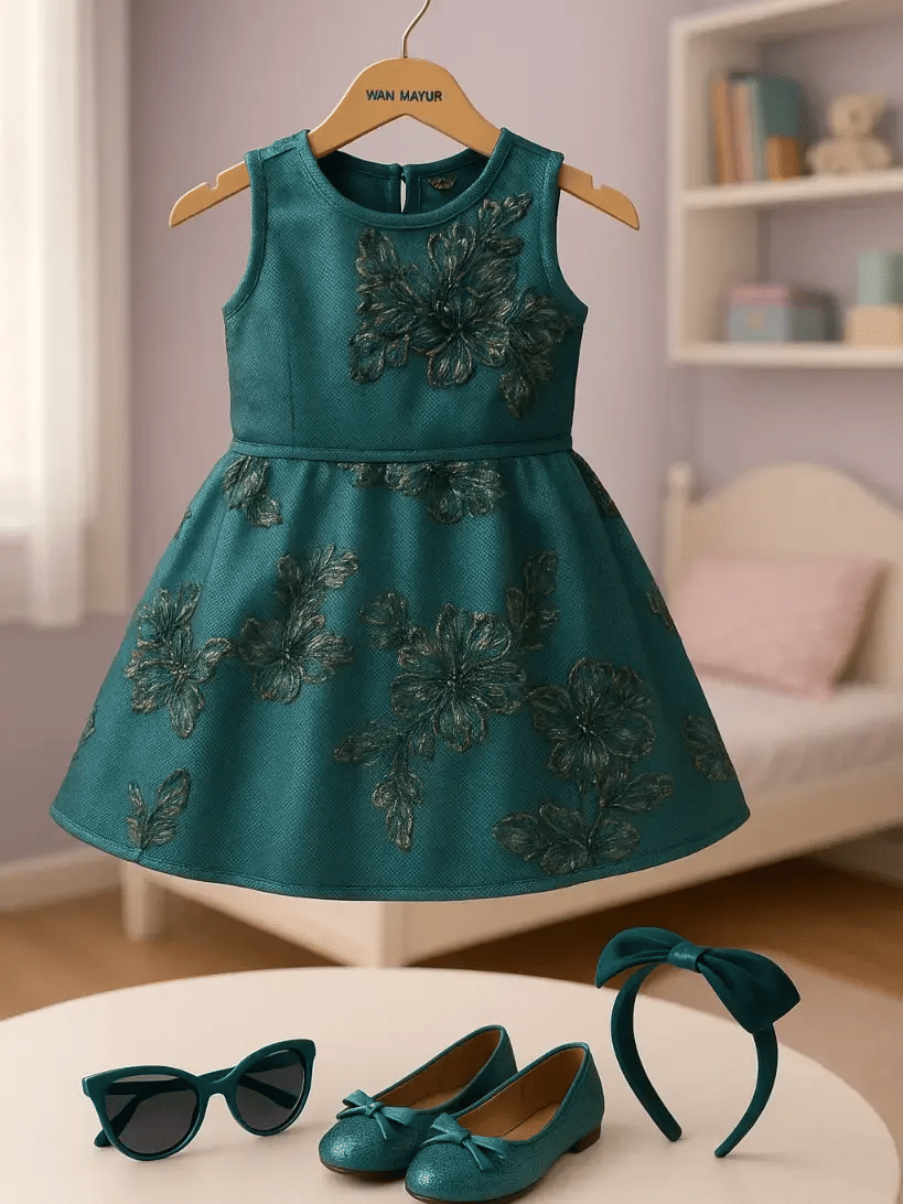     			Wah Mayur Polyester Blend Frock For Girls ( Pack of 1 , Green )
