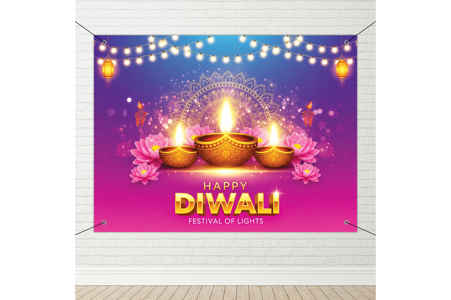     			1iAM Diwali Decoration Flex 4x3ft - "Happy Diwali" Printed Flex Backdrop, Hooks & Ribbon For Wall Decoration | Perfect For Kali Puja, Deepawali | Traditional Festive Decorative Items For Celebration