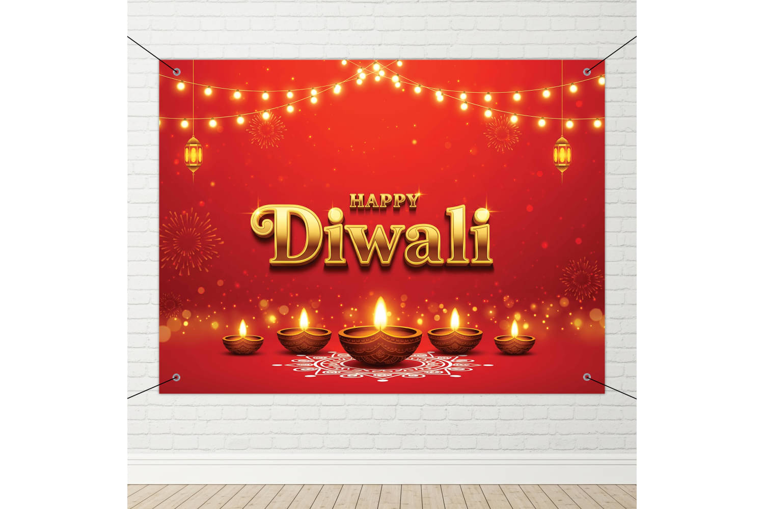     			1iAM Diwali Decoration Flex 4x3ft - "Happy Diwali" Printed Flex Backdrop, Hooks & Ribbon For Wall Decoration | Suitable For Kali Puja, Deepawali | Traditional Festive Decorative Items For Celebration