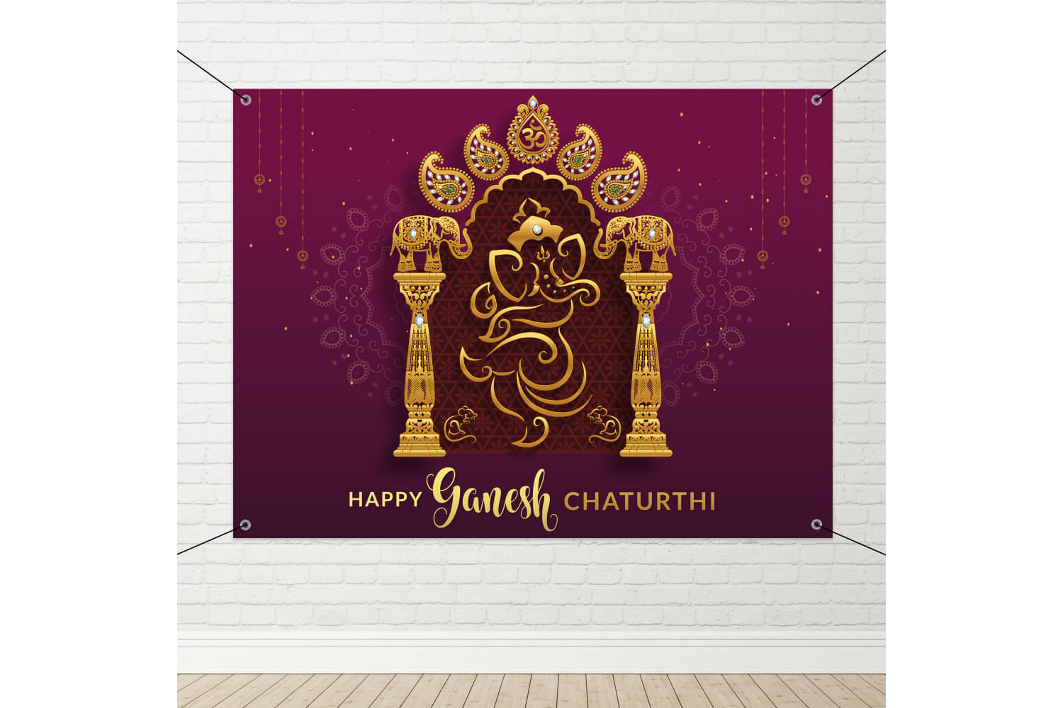1iAM Ganpati Decoration Flex 4x3ft - 1 Piece of "Happy Ganesh Chaturthi" Printed Flex Backdrop For Wall Decoration | Suitable For Ganesh Pooja, Ganesh Chaturthi | Traditional Pooja Decorative Items 1iAM Ganpati Decoration Flex 4x3ft - 1 Piece of "Happy Ganesh Chaturthi" Printed Flex Backdrop For Wall Decoration | Suitable For Ganesh Pooja, Ganesh Chaturthi | Traditional Pooja Decorative Items
