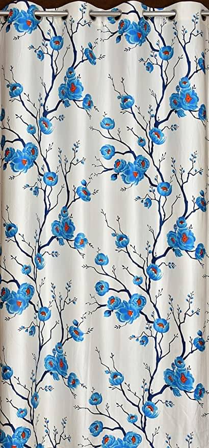 AADI TRADERS Floral Semi-Transparent Eyelet Curtain 7 ft ( Pack of 3 ) - Blue AADI TRADERS Floral Semi-Transparent Eyelet Curtain 7 ft ( Pack of 3 ) - Blue