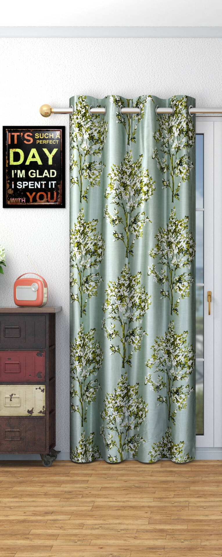    			AADI TRADERS Floral Semi-Transparent Eyelet Curtain 5 ft ( Pack of 1 ) - Green