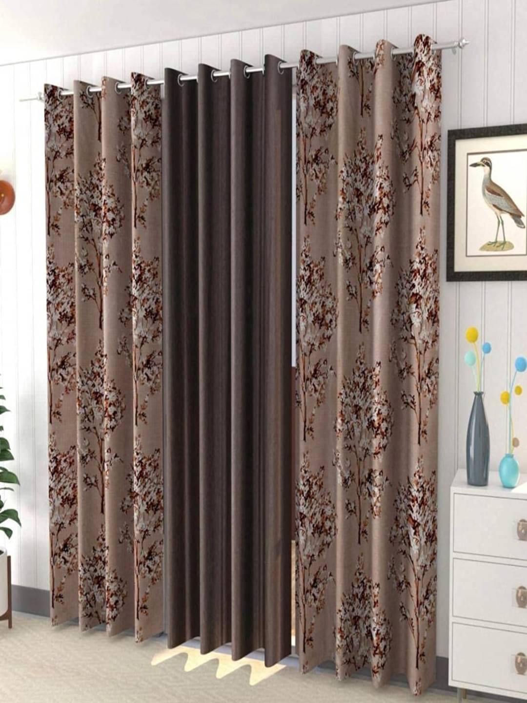 AADI TRADERS Floral Semi-Transparent Eyelet Curtain 6 ft ( Pack of 3 ) - Brown AADI TRADERS Floral Semi-Transparent Eyelet Curtain 6 ft ( Pack of 3 ) - Brown