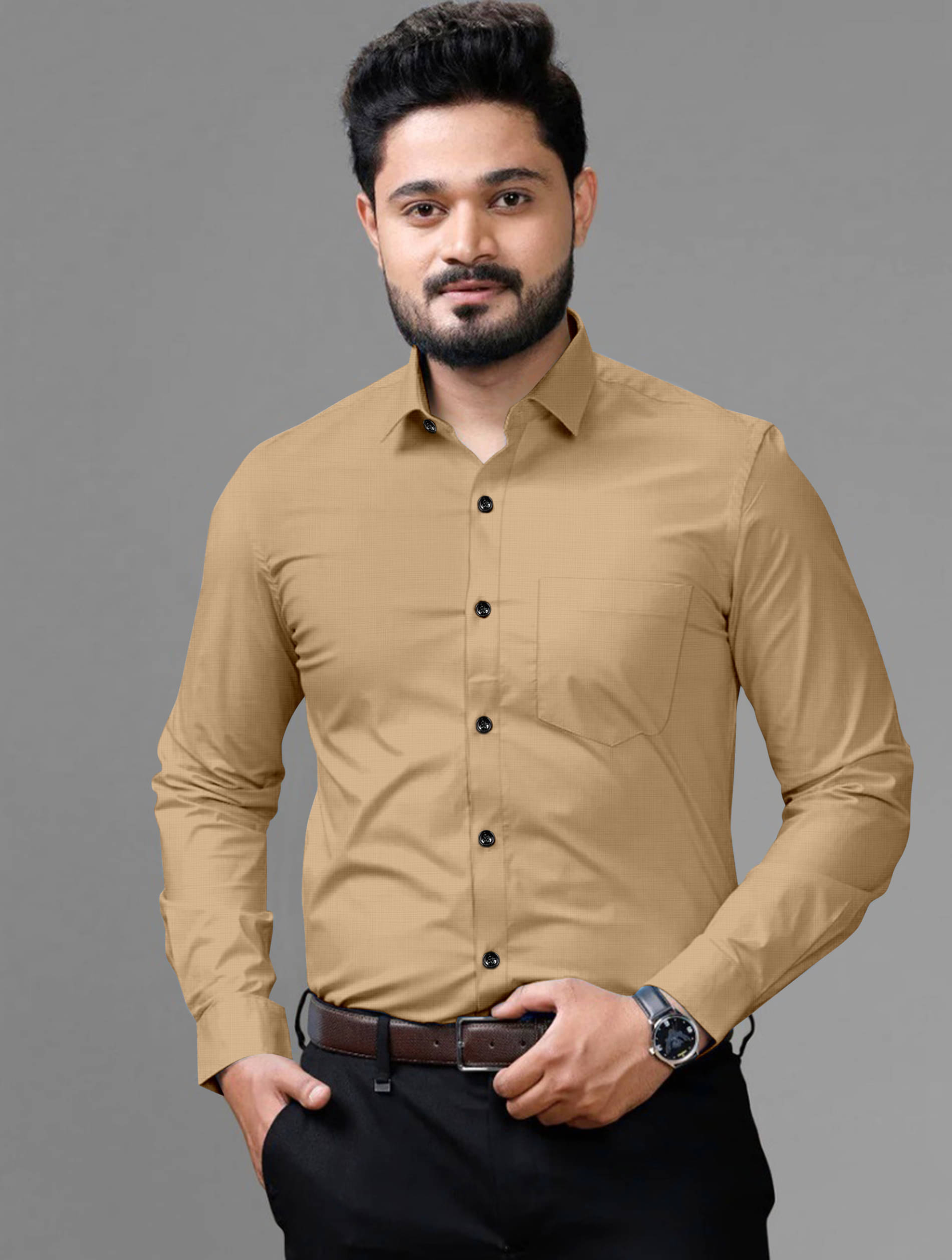 AITAVIK OVERSEAS Poly Cotton Regular Fit Solids Full Sleeves Men's Casual Shirt - Beige ( Pack of 1 ) AITAVIK OVERSEAS Poly Cotton Regular Fit Solids Full Sleeves Men's Casual Shirt - Beige ( Pack of 1 )