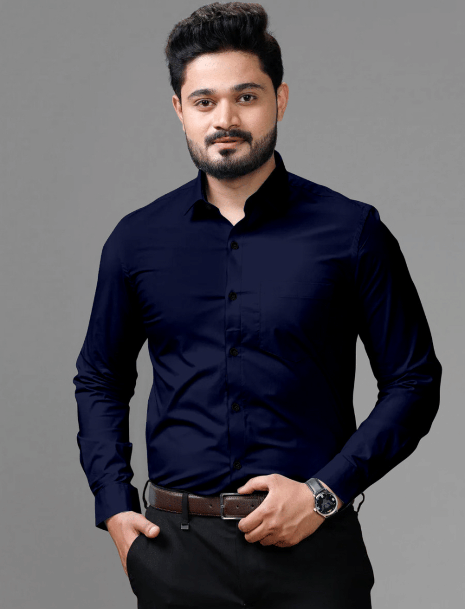     			AITAVIK OVERSEAS Poly Cotton Regular Fit Solids Full Sleeves Men's Casual Shirt - Navy Blue ( Pack of 1 )