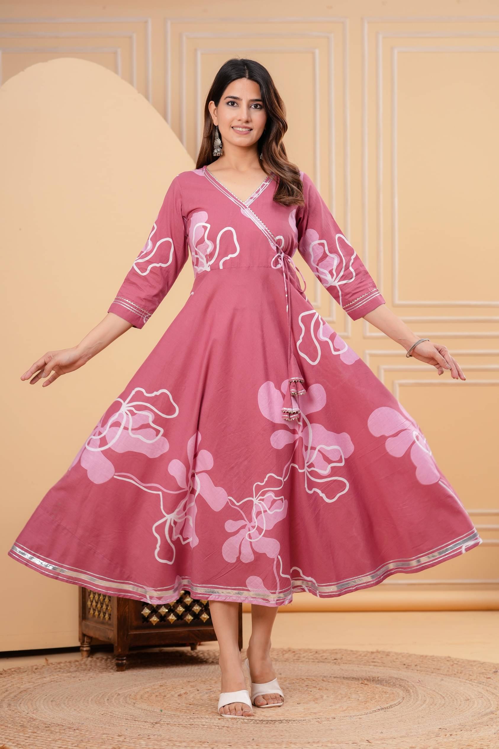 ARYAN TEXTILES Women Cotton Printed Anarkali Kurti ( Pink ) ARYAN TEXTILES Women Cotton Printed Anarkali Kurti ( Pink )