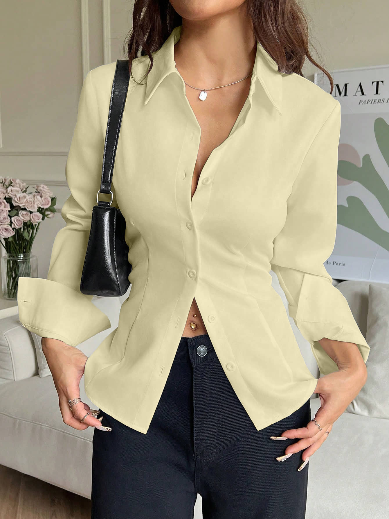 Aahwan Women Solid Polyester Shirt ( Yellow )