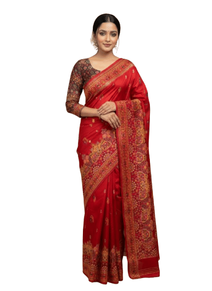 Aurasilk Jacquard Woven Pashmina Saree With Unstitched Blouse Piece ( Red ) Aurasilk Jacquard Woven Pashmina Saree With Unstitched Blouse Piece ( Red )