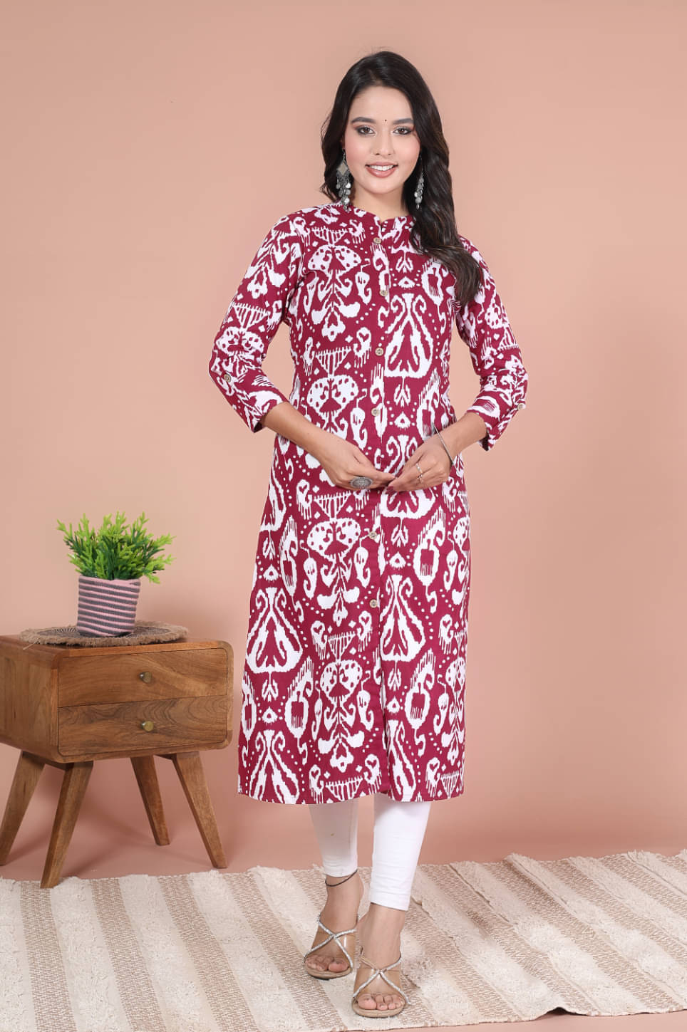 Avnii Women Cotton Printed A-line Kurti ( Maroon )     			Avnii Women Cotton Printed A-line Kurti ( Maroon )
