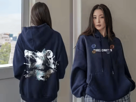     			BOUNCE BACK Women Cotton Blend Hooded Sweatshirt For Light Winters ( Navy Blue )