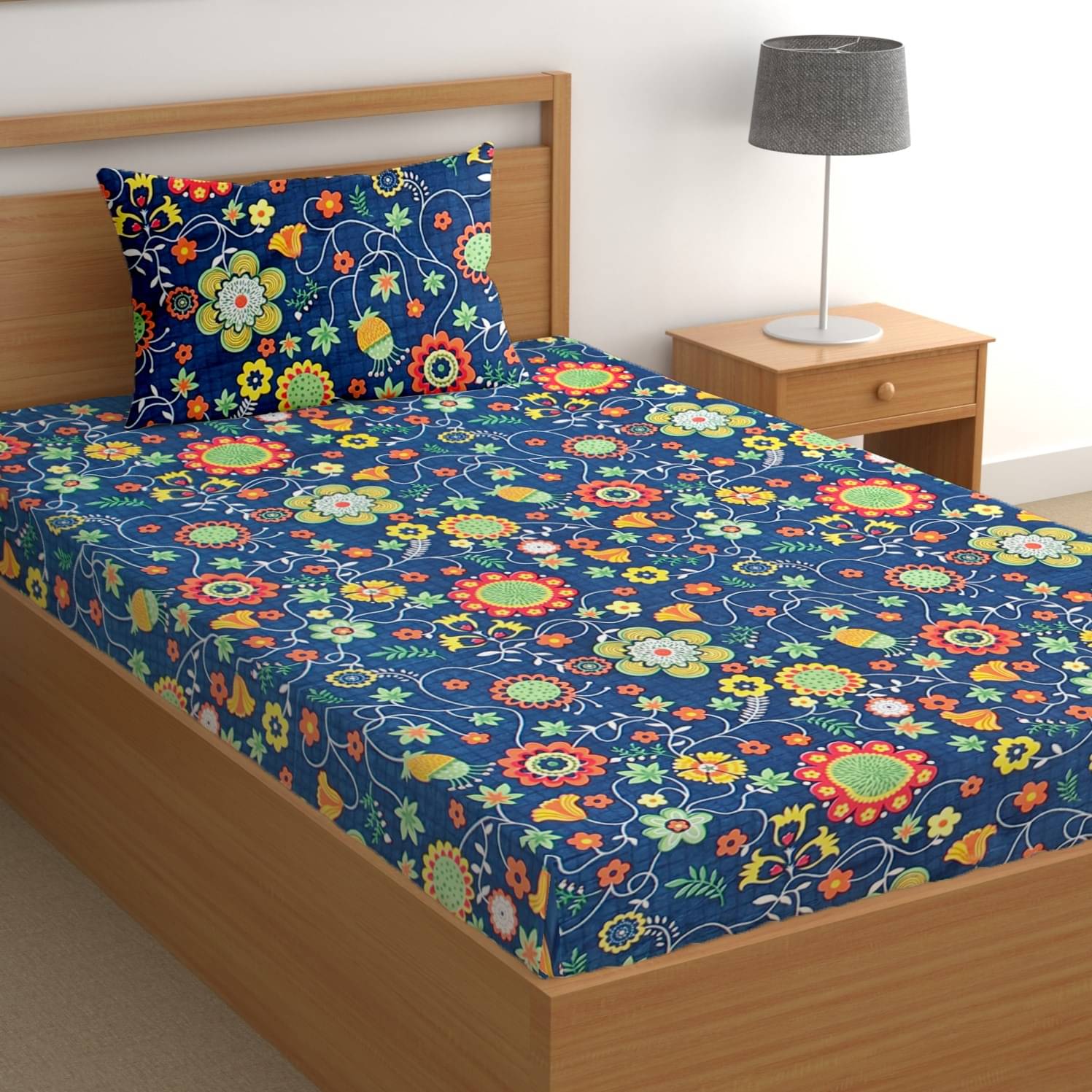 CG HOMES Poly Cotton 1 Single Bedsheet with 1 Pillow Cover ( Blue ) CG HOMES Poly Cotton 1 Single Bedsheet with 1 Pillow Cover ( Blue )