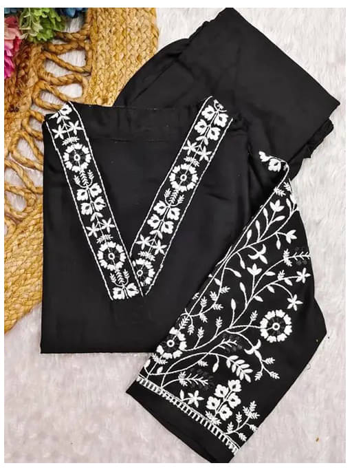 CITYTALK Women Cotton Blend Embroidered Straight Kurti With Pants ( Black ) CITYTALK Women Cotton Blend Embroidered Straight Kurti With Pants ( Black )