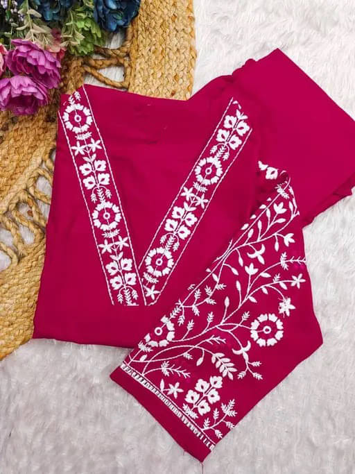 CITYTALK Women Cotton Blend Embroidered Straight Kurti With Pants ( Pink ) CITYTALK Women Cotton Blend Embroidered Straight Kurti With Pants ( Pink )