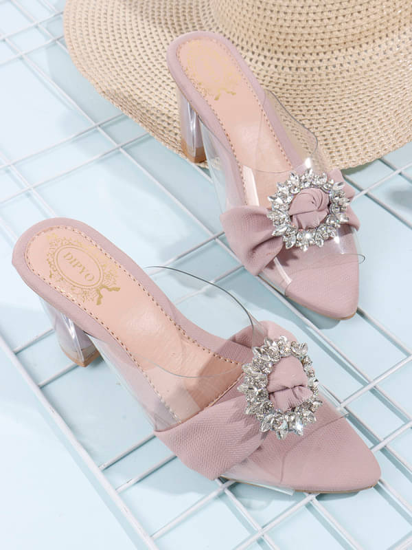 DIPYO Peach Women's Slip On Heels     			DIPYO Peach Women's Slip On Heels