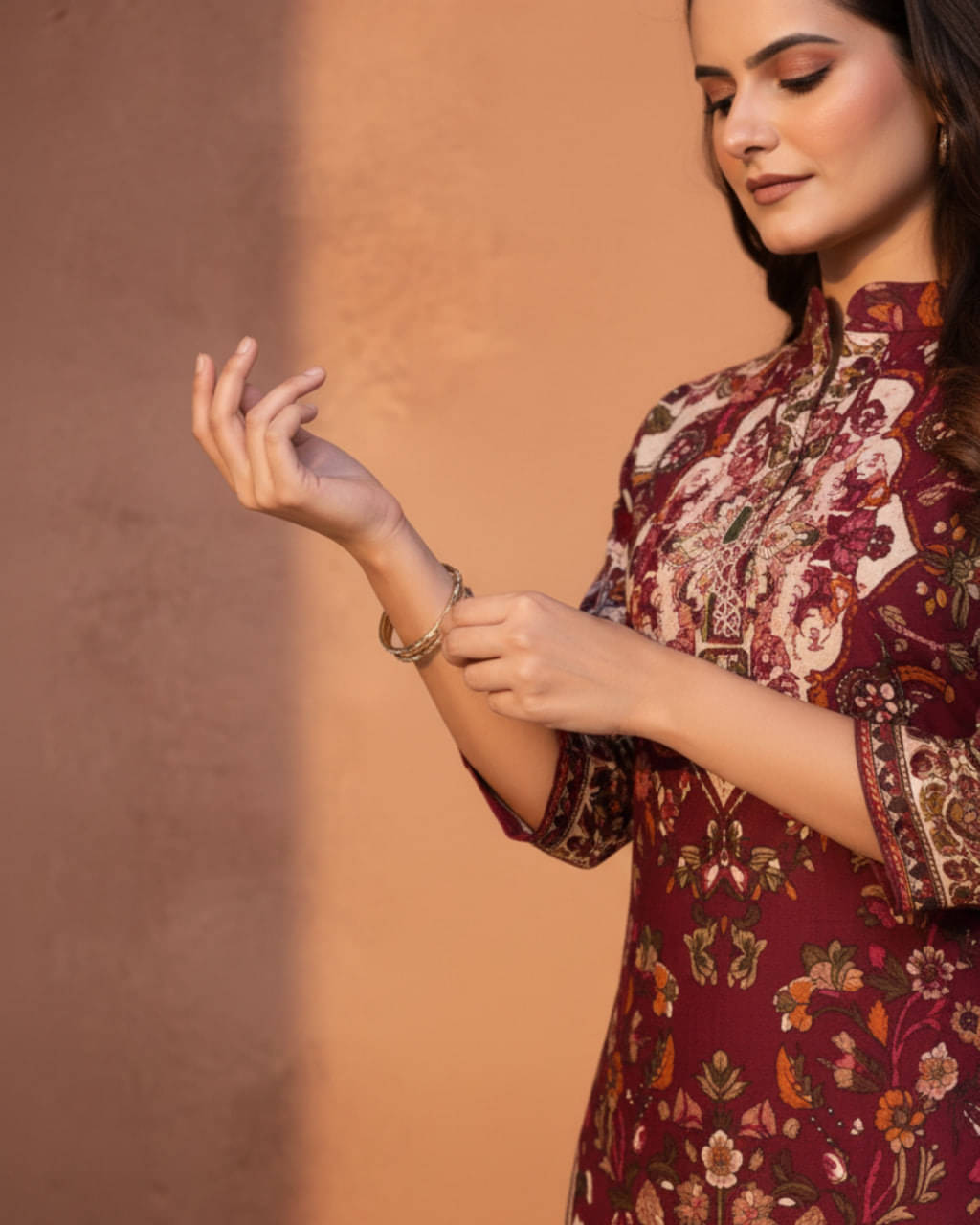     			DOJIN Women Printed Top With Palazzos Co-Ord Set ( Maroon )