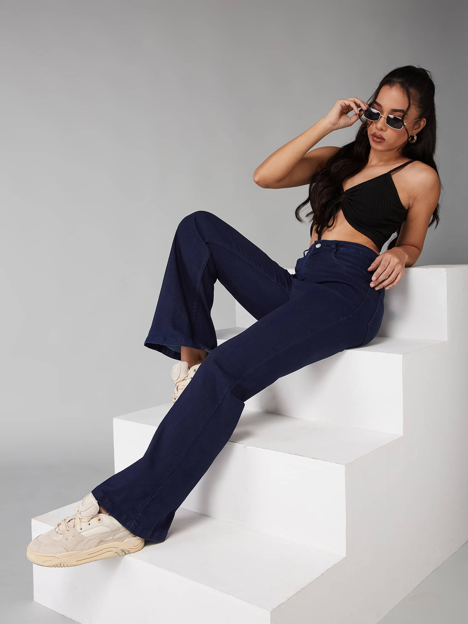     			Dolce Crudo Women's Bootcut High-Rise Jeans ( Navy Blue )