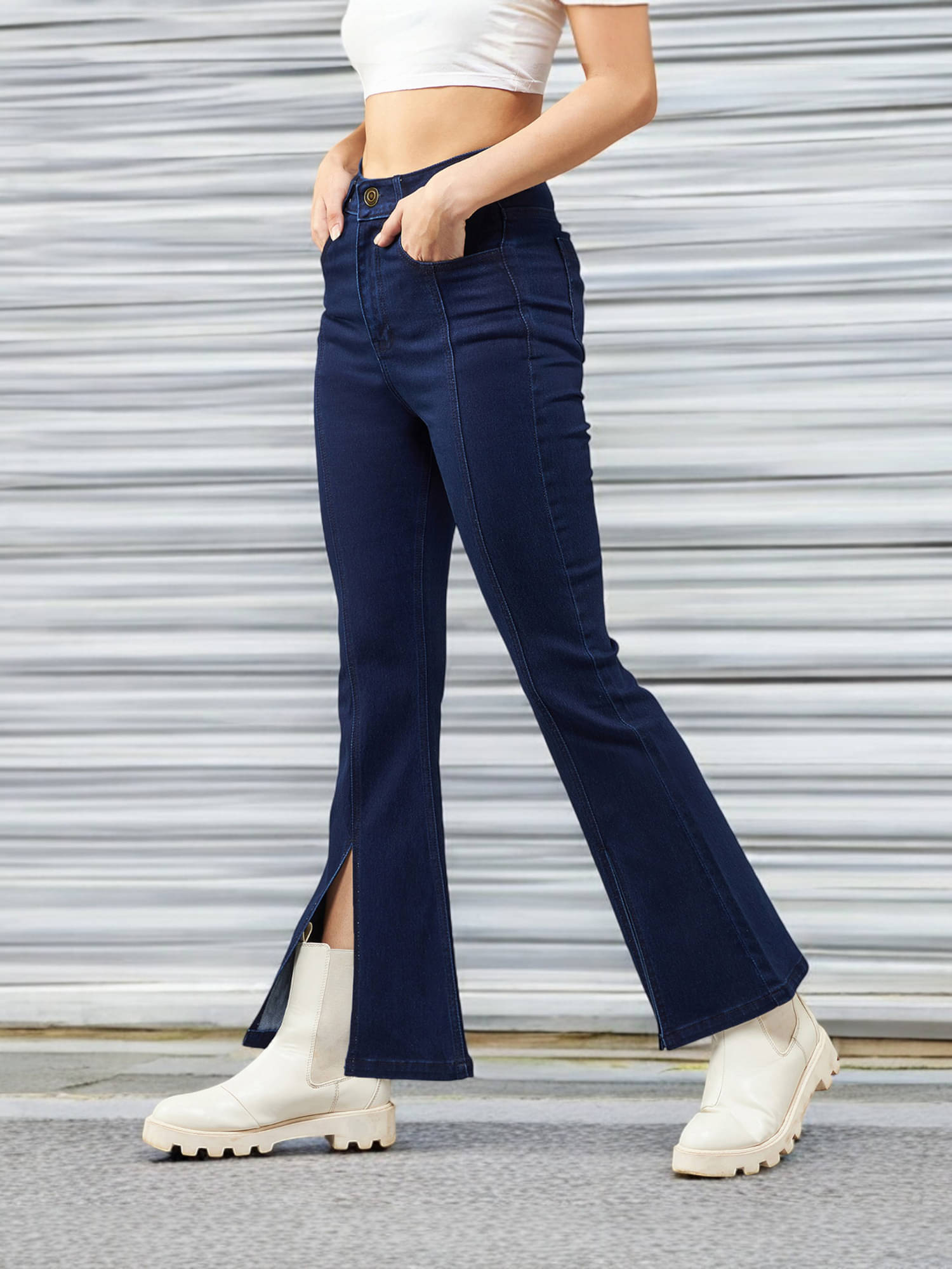     			Dolce Crudo Women's Bootcut High-Rise Jeans ( Navy Blue )