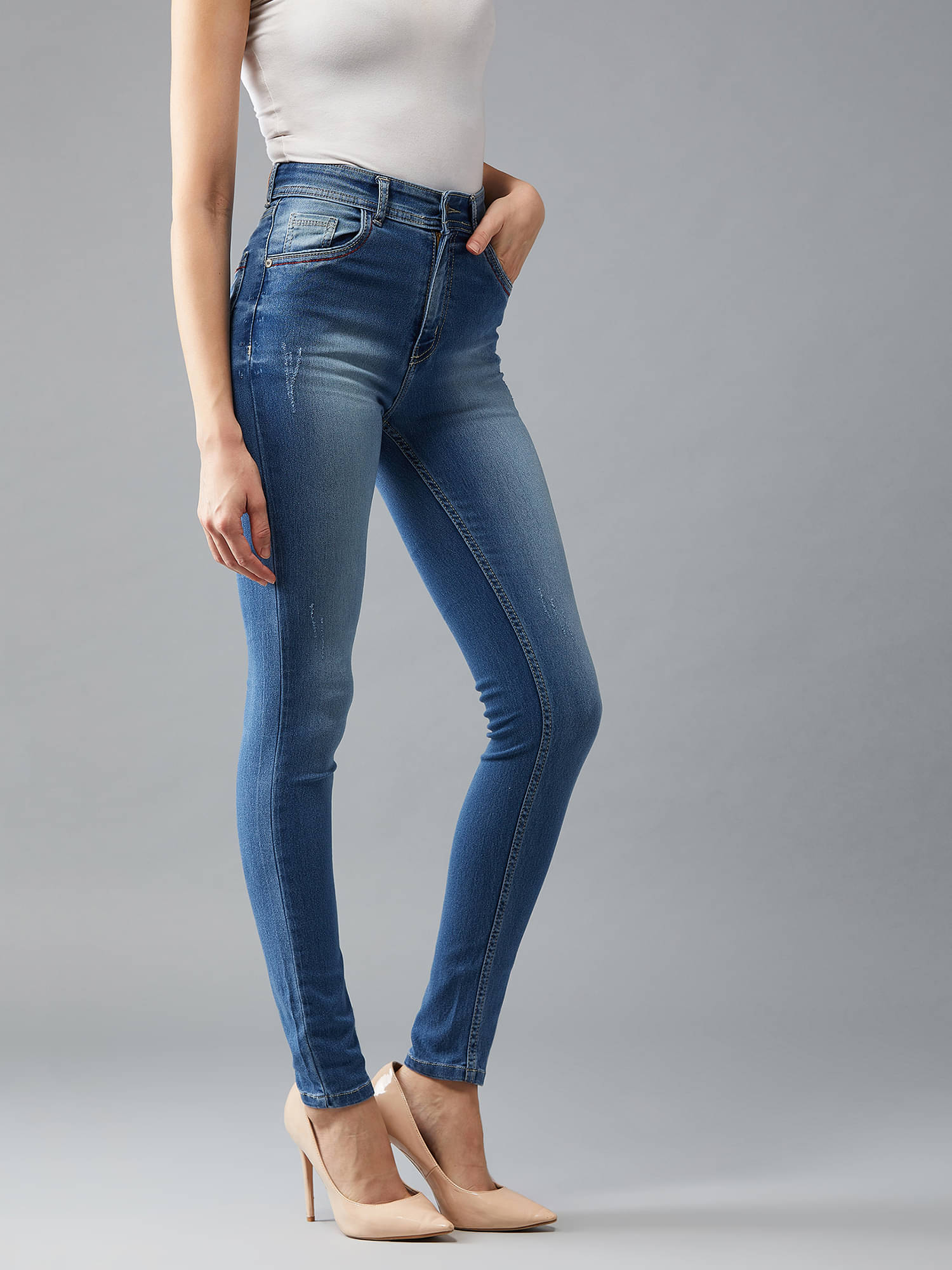     			Dolce Crudo Women's Skinny Fit High-Rise Jeans ( Blue )