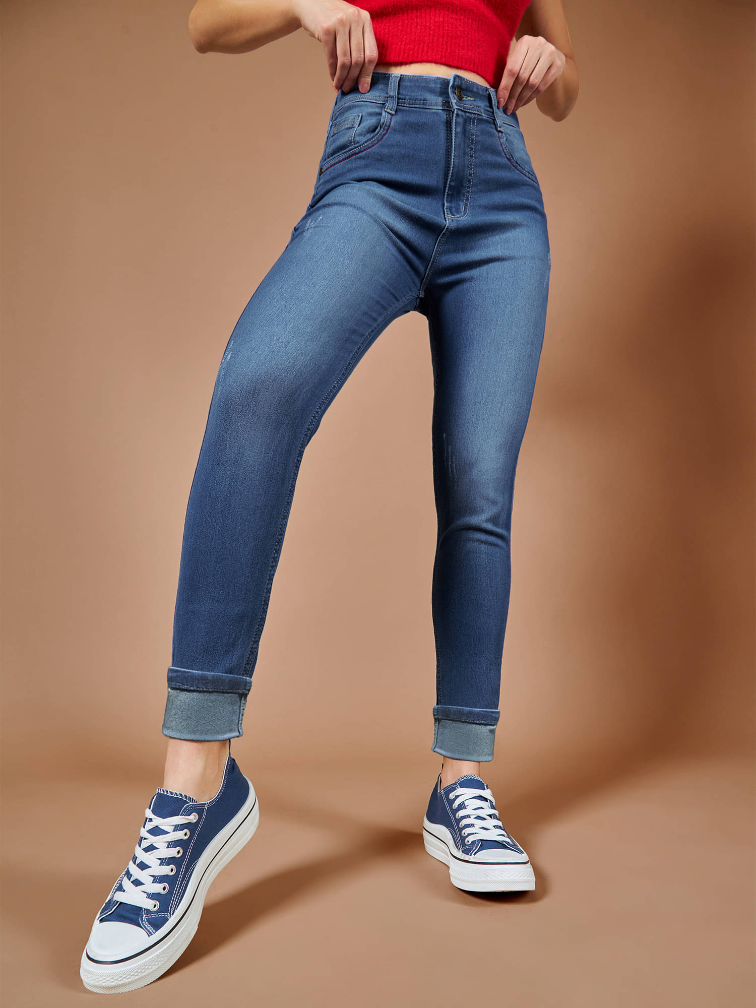     			Dolce Crudo Women's Skinny Fit High-Rise Jeans ( Blue )