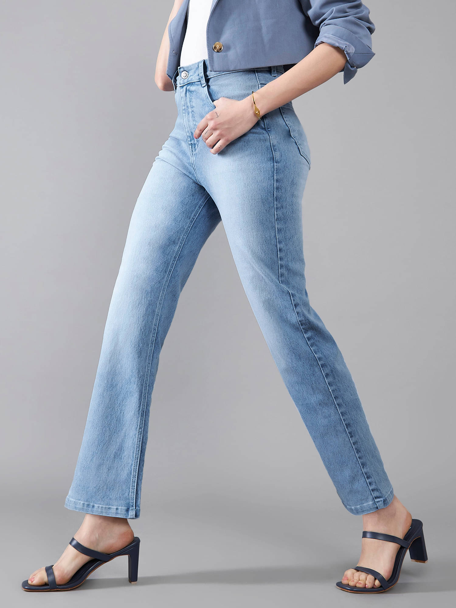     			Dolce Crudo Women's Wide Leg High-Rise Jeans ( Blue )