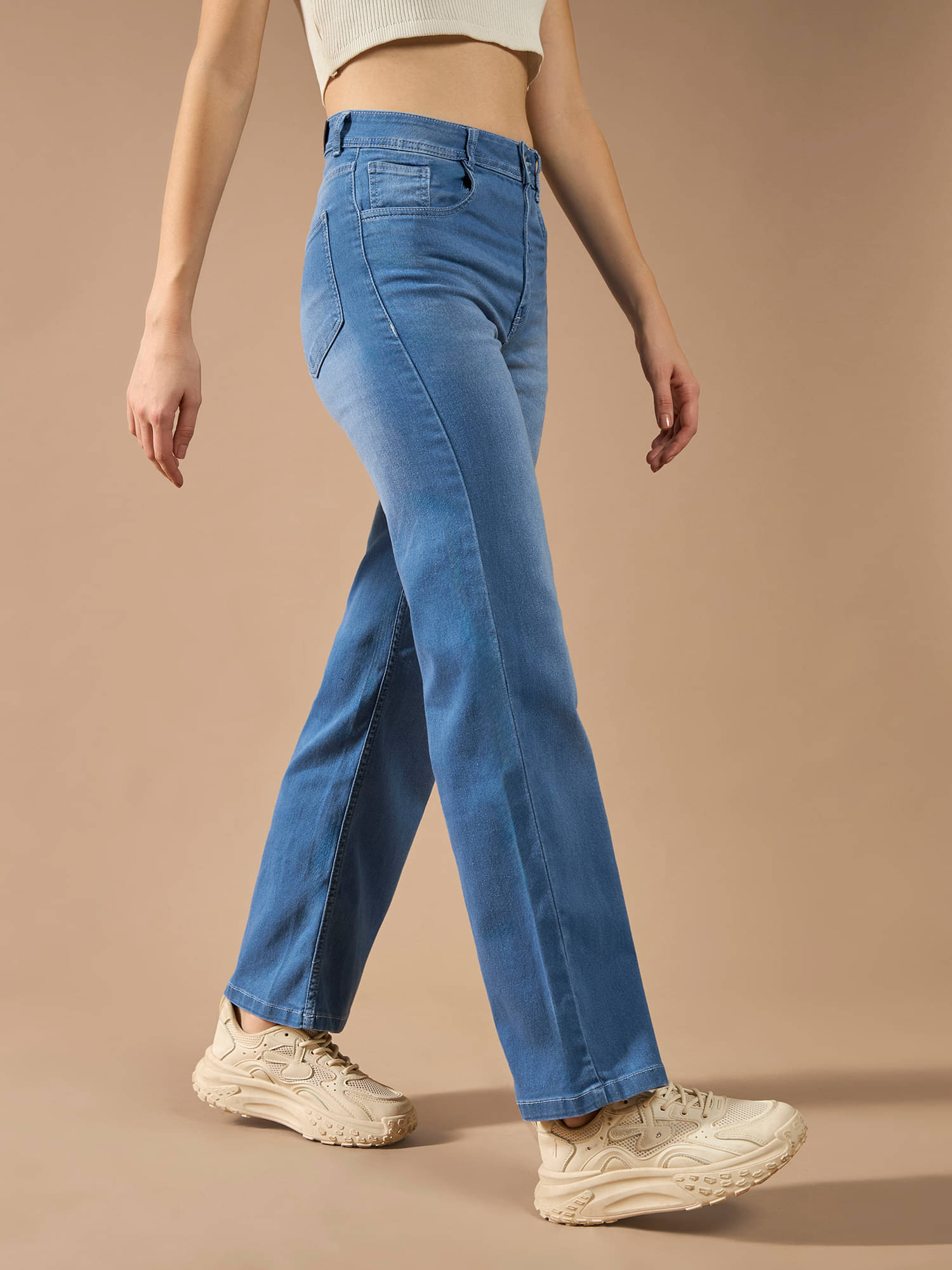     			Dolce Crudo Women's Wide Leg Mid-Rise Jeans ( Blue )