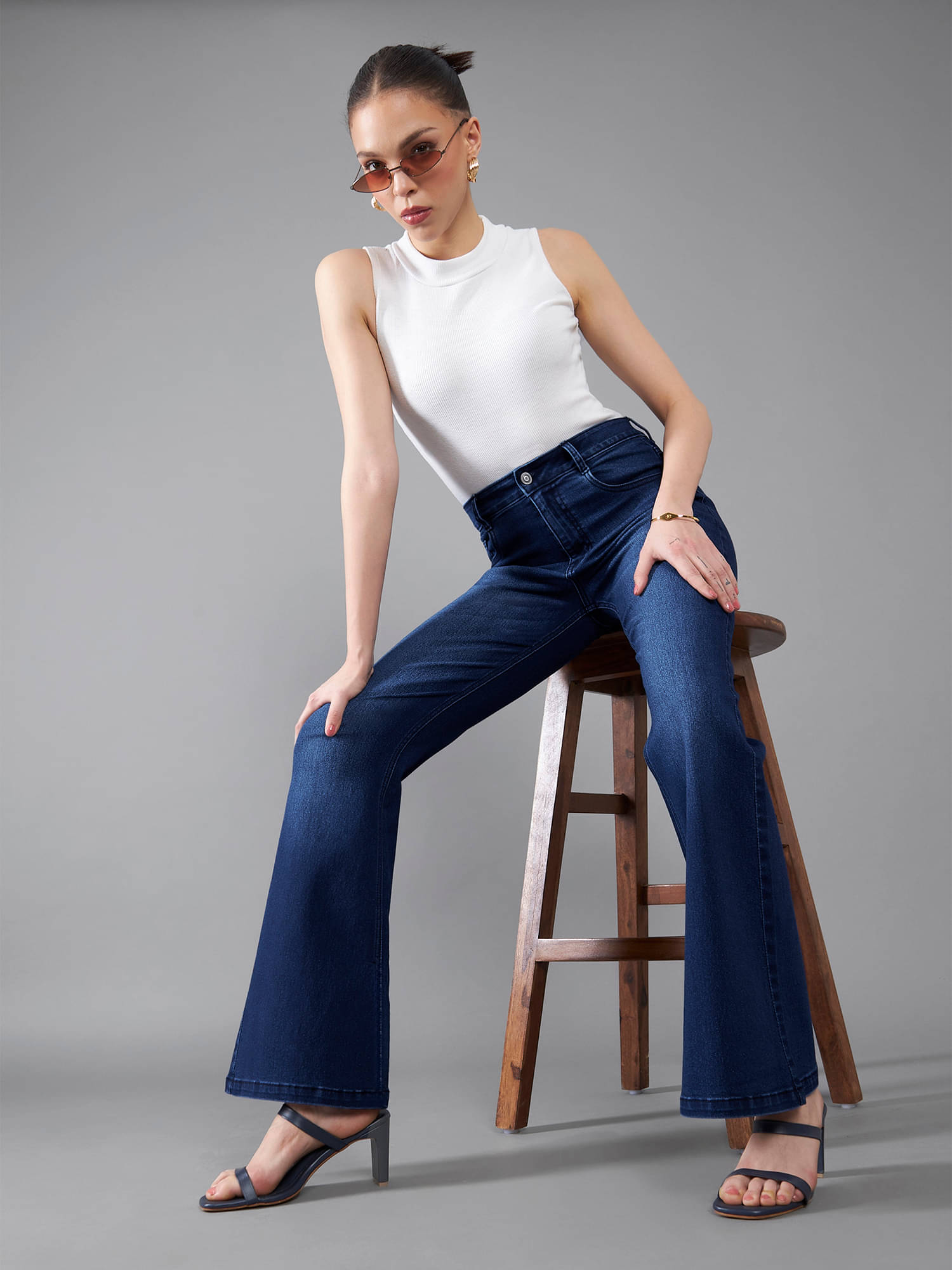     			Dolce Crudo Women's Wide Leg High-Rise Jeans ( Blue )