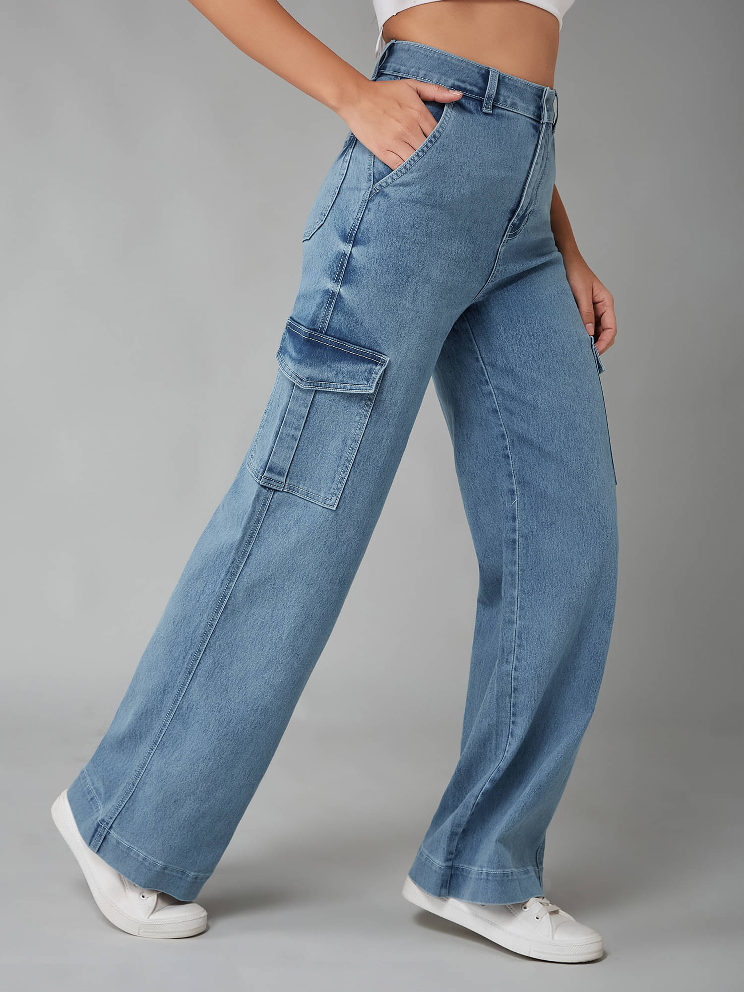     			Dolce Crudo Women's Wide Leg High-Rise Jeans ( Blue )