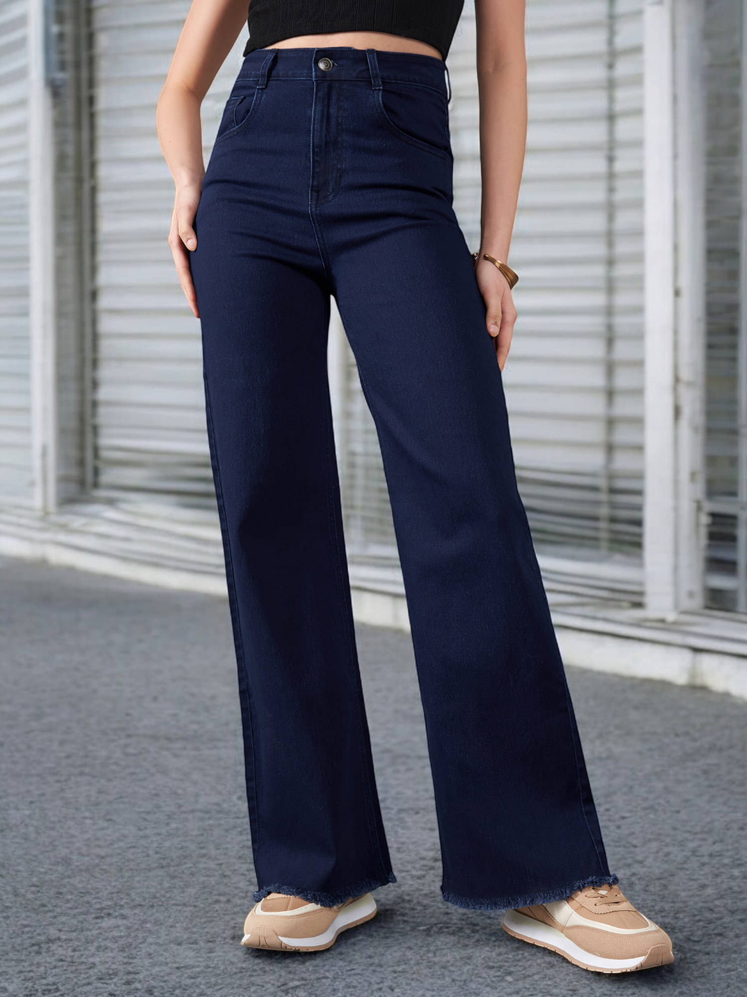     			Dolce Crudo Women's Wide Leg High-Rise Jeans ( Blue )