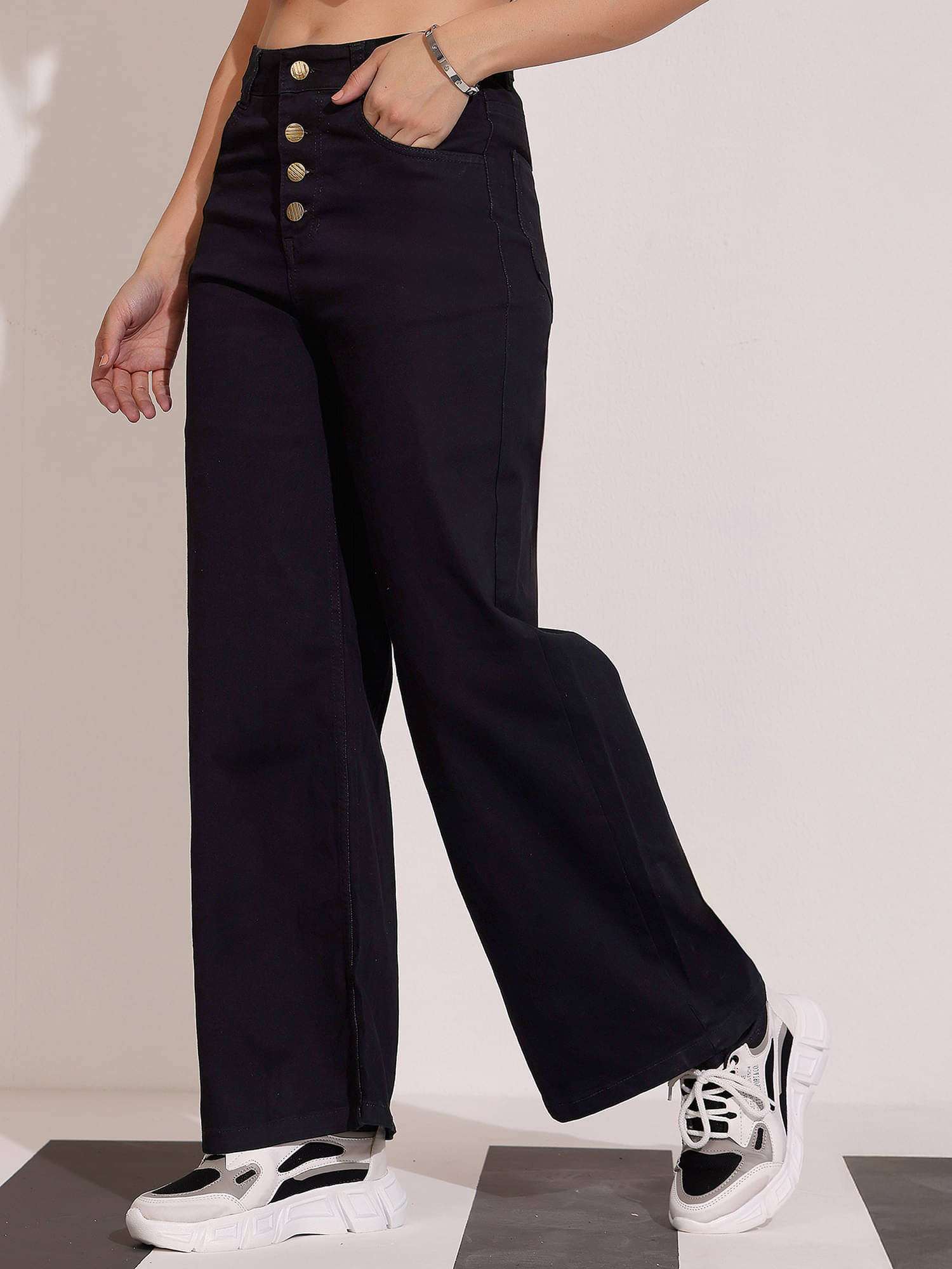    			Dolce Crudo Women's Wide Leg High-Rise Jeans ( Black )