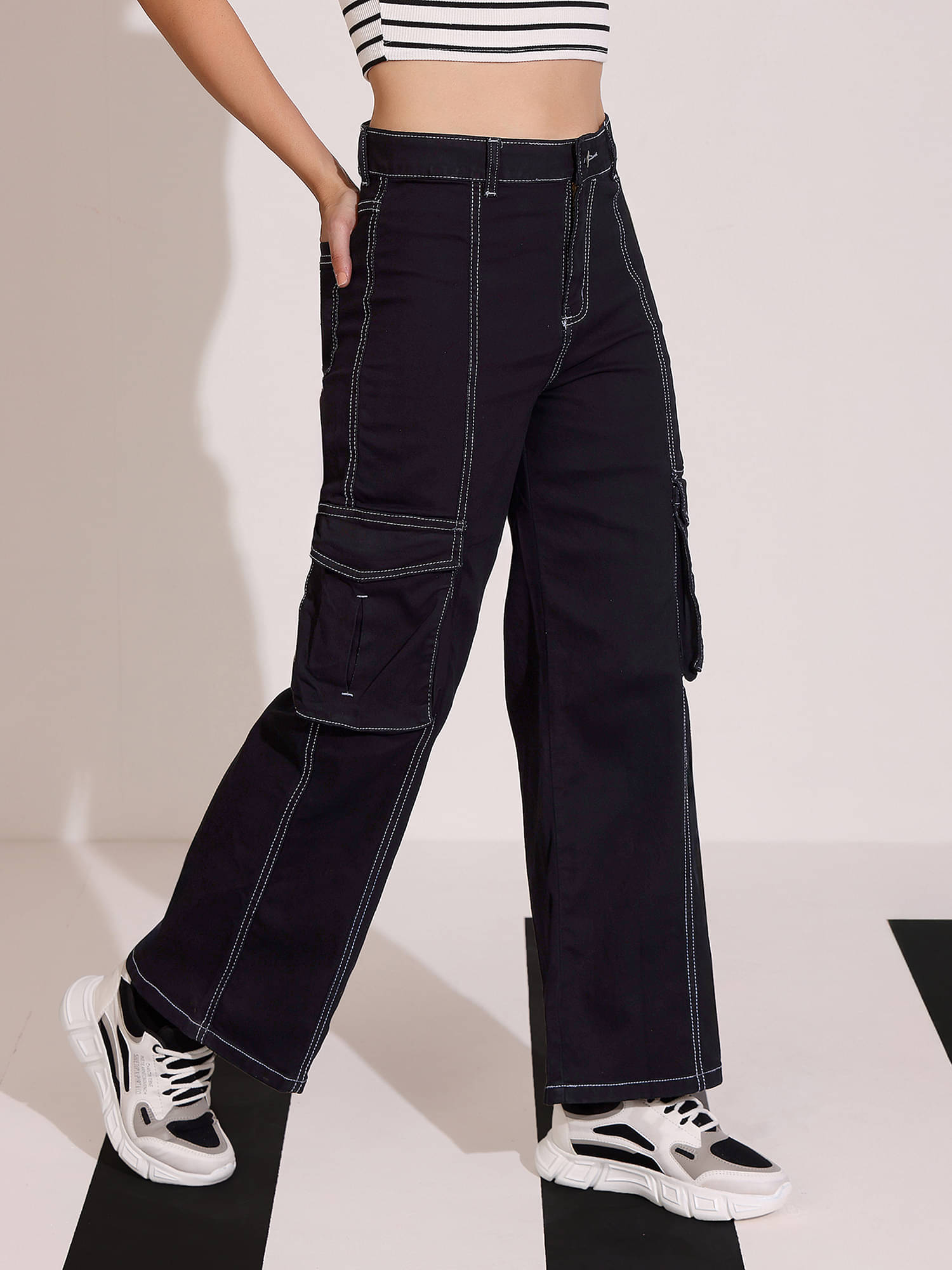     			Dolce Crudo Women's Wide Leg High-Rise Jeans ( Black )