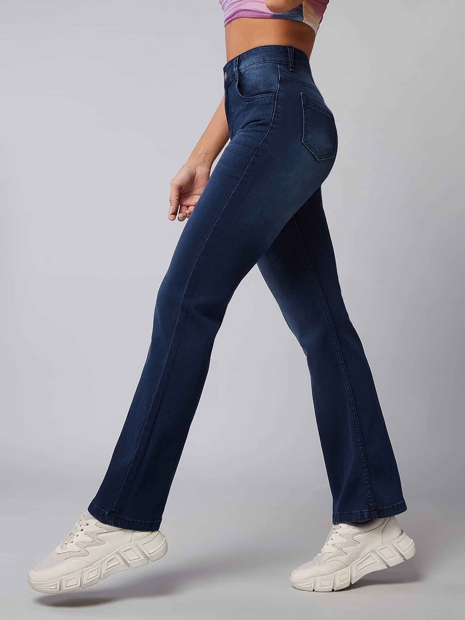     			Dolce Crudo Women's Wide Leg Mid-Rise Jeans ( Blue )
