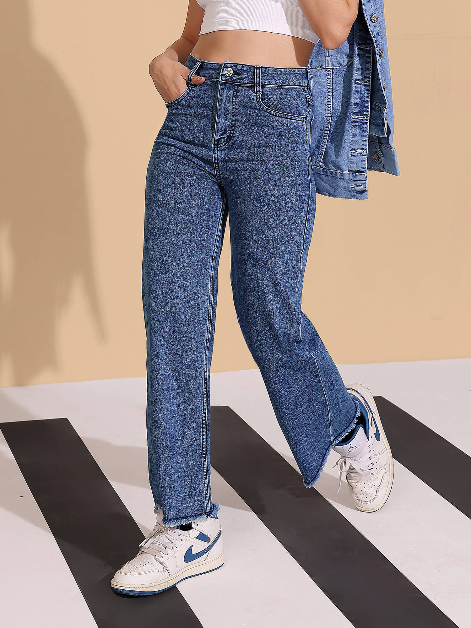     			Dolce Crudo Women's Wide Leg High-Rise Jeans ( Blue )