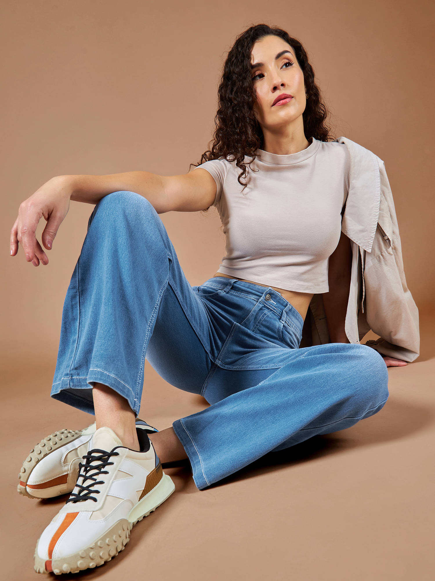     			Dolce Crudo Women's Wide Leg Mid-Rise Jeans ( Ice Blue )