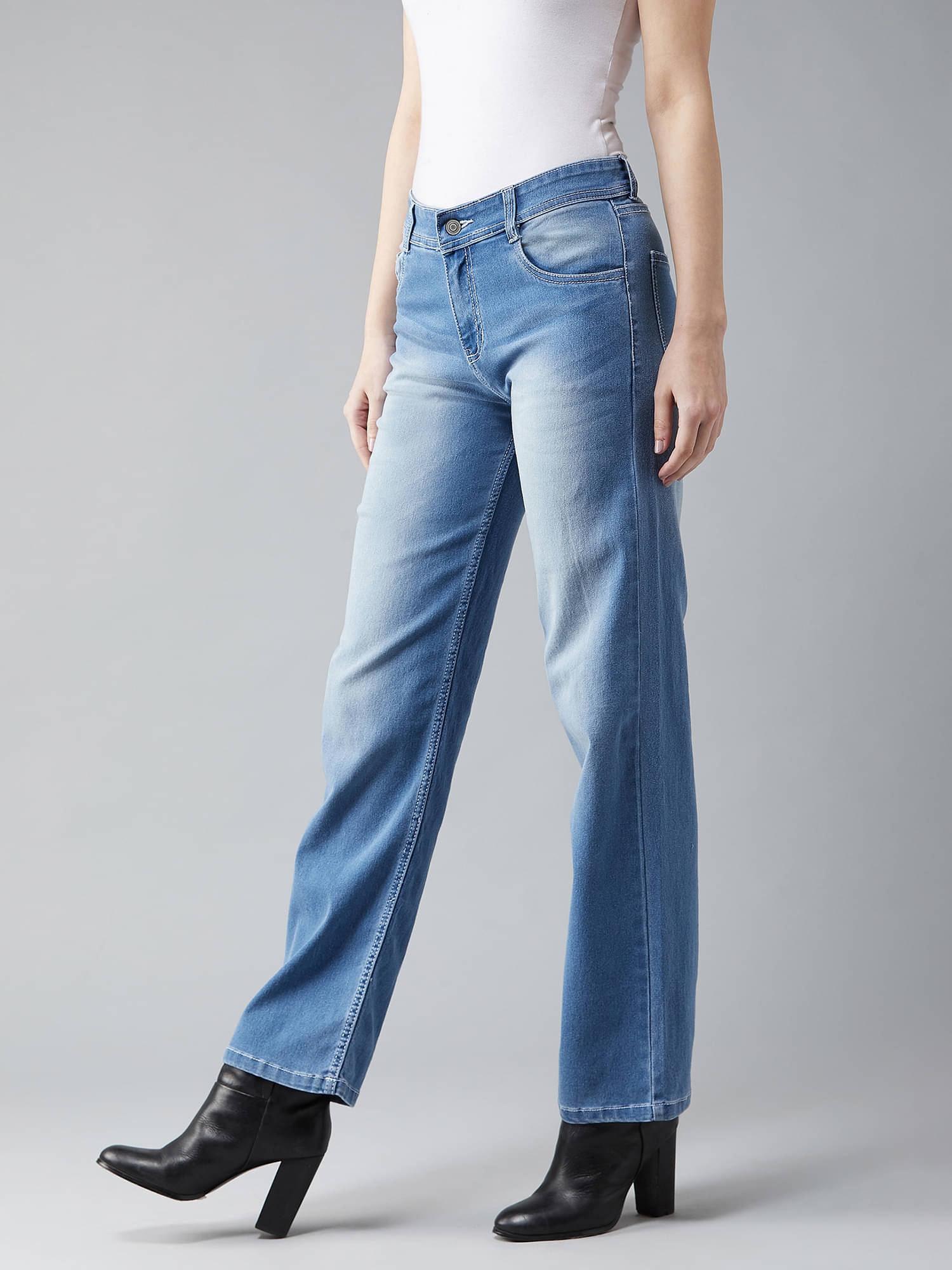    			Dolce Crudo Women's Wide Leg Mid-Rise Jeans ( Blue )
