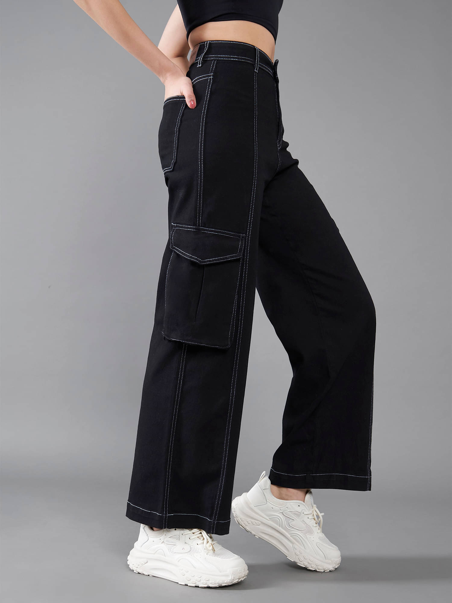     			Dolce Crudo Women's Wide Leg High-Rise Jeans ( Black )
