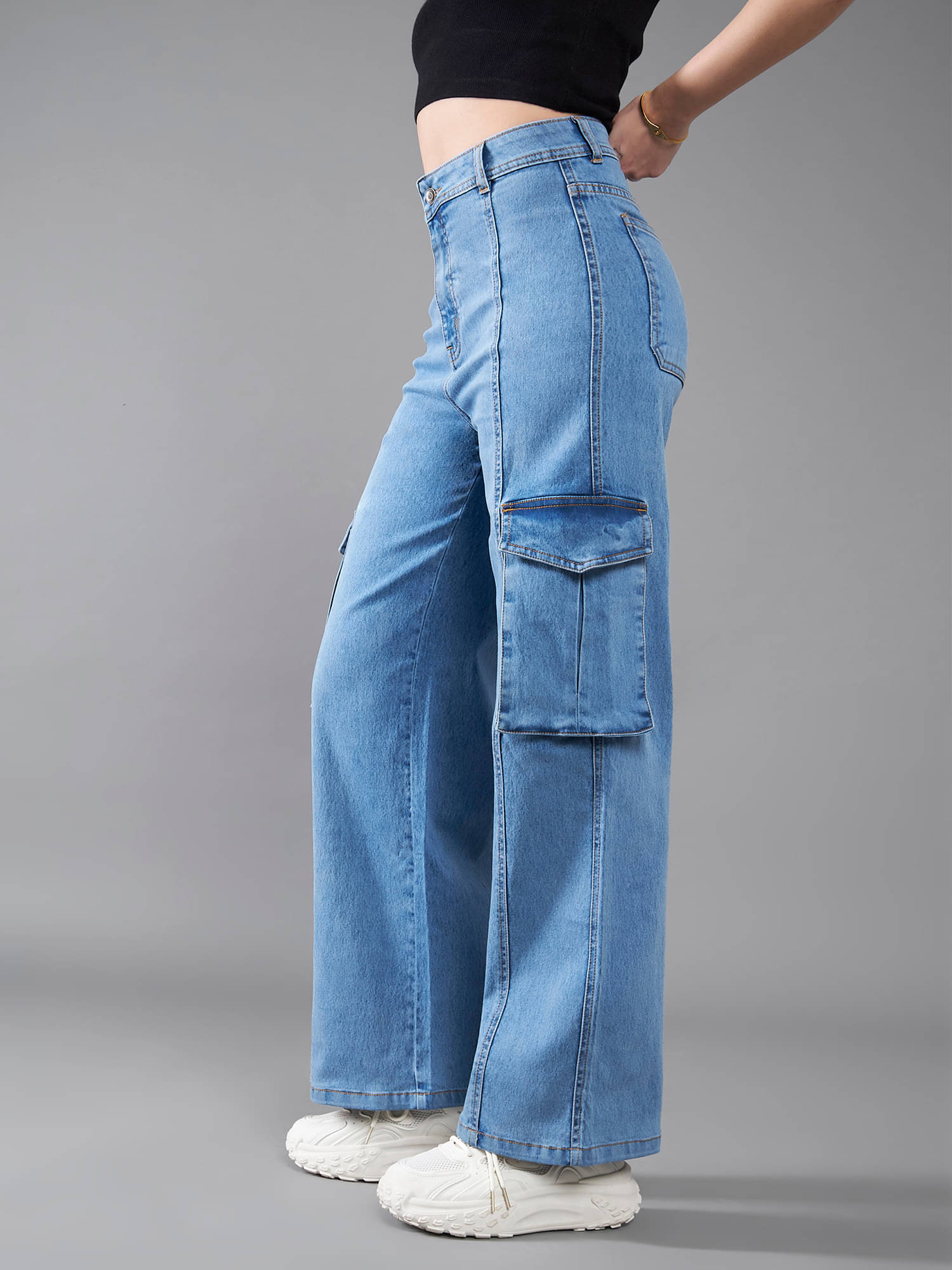     			Dolce Crudo Women's Wide Leg High-Rise Jeans ( Blue )