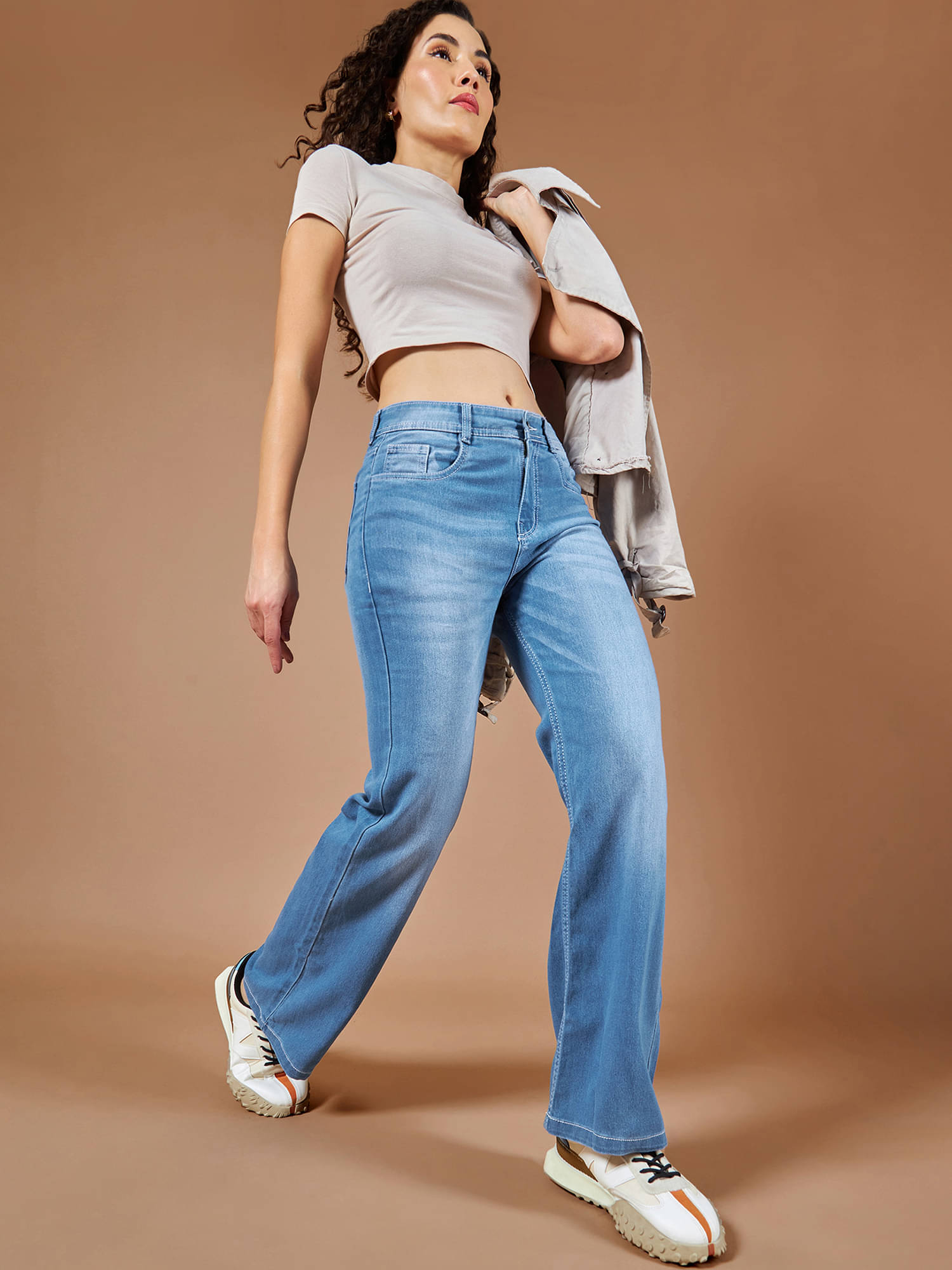     			Dolce Crudo Women's Wide Leg Mid-Rise Jeans ( Blue )