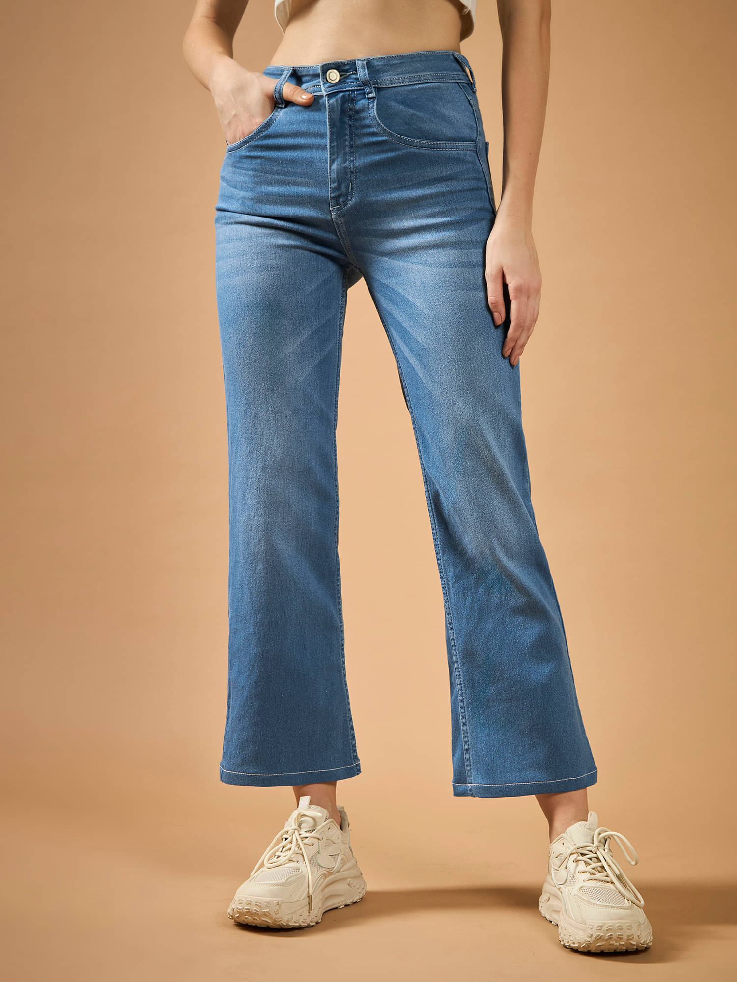     			Dolce Crudo Women's Wide Leg Mid-Rise Jeans ( Blue )