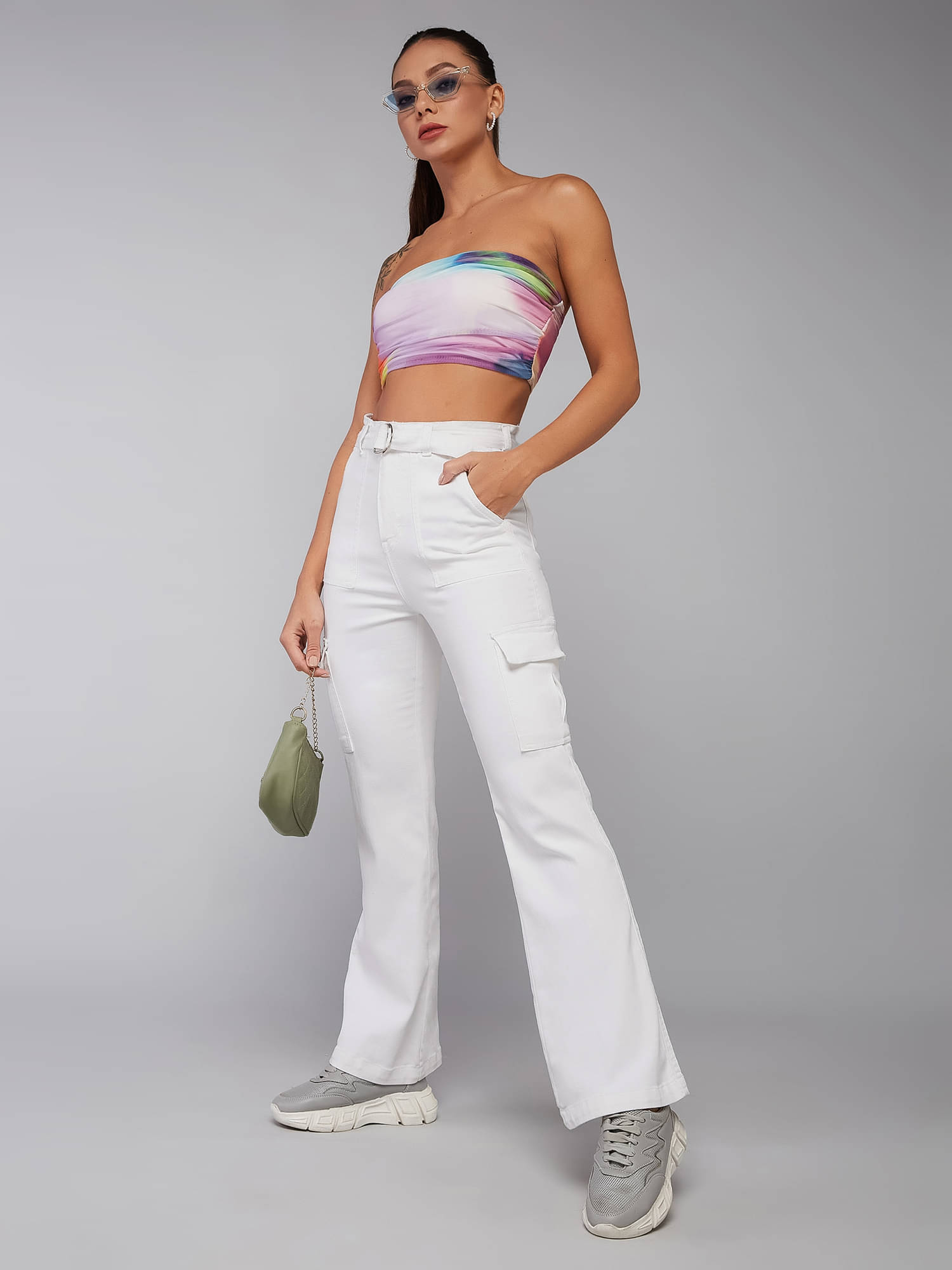     			Dolce Crudo Women's Wide Leg High-Rise Jeans ( White )