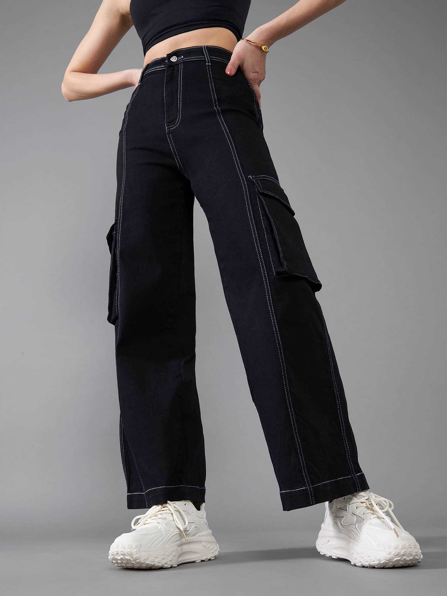     			Dolce Crudo Women's Wide Leg High-Rise Jeans ( Black )