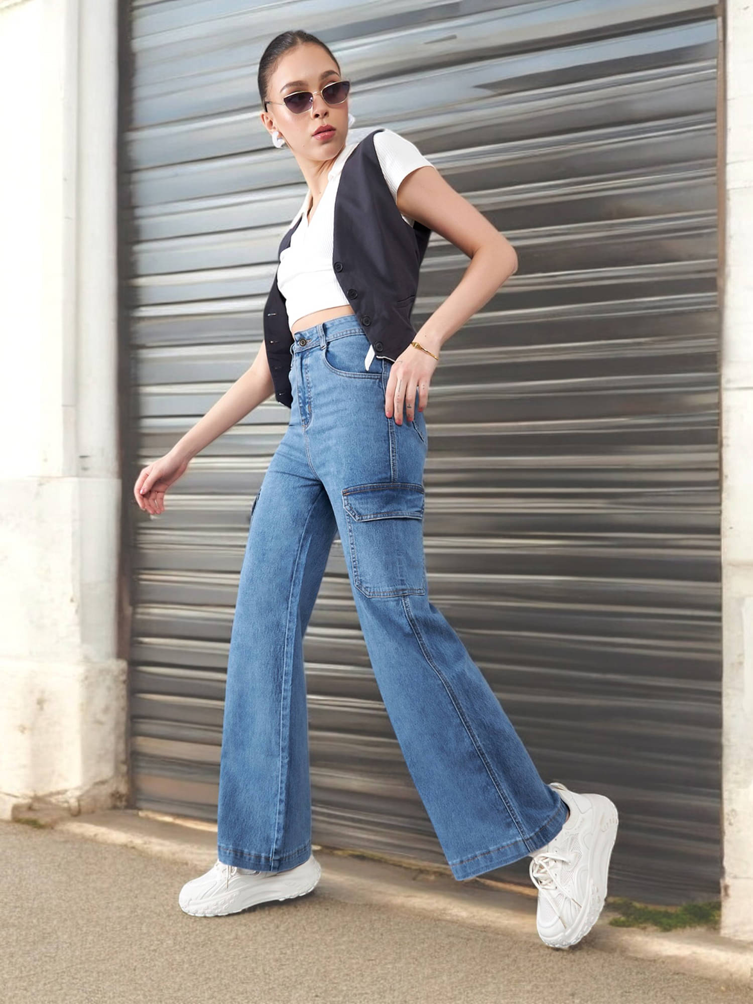     			Dolce Crudo Women's Wide Leg High-Rise Jeans ( Light Blue )